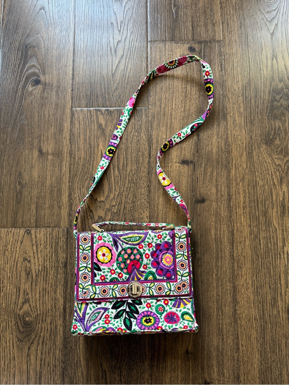Vera Bradley Quilted Floral Crossbody - Purple Pink Green‎ Yellow Red Cream